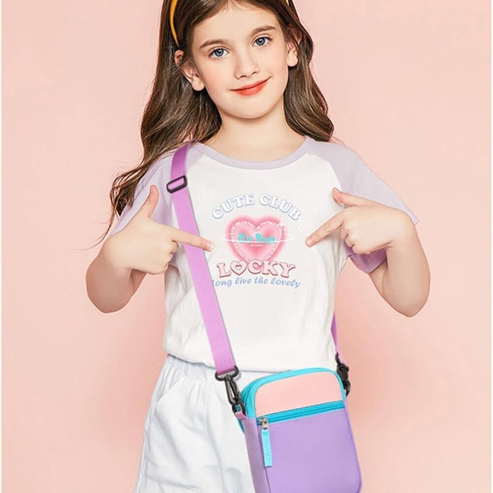 Kids Colorblock Crossbody Purse for Girls, Compact 7.8-inch, Zipper Closure - Picture 2 of 8